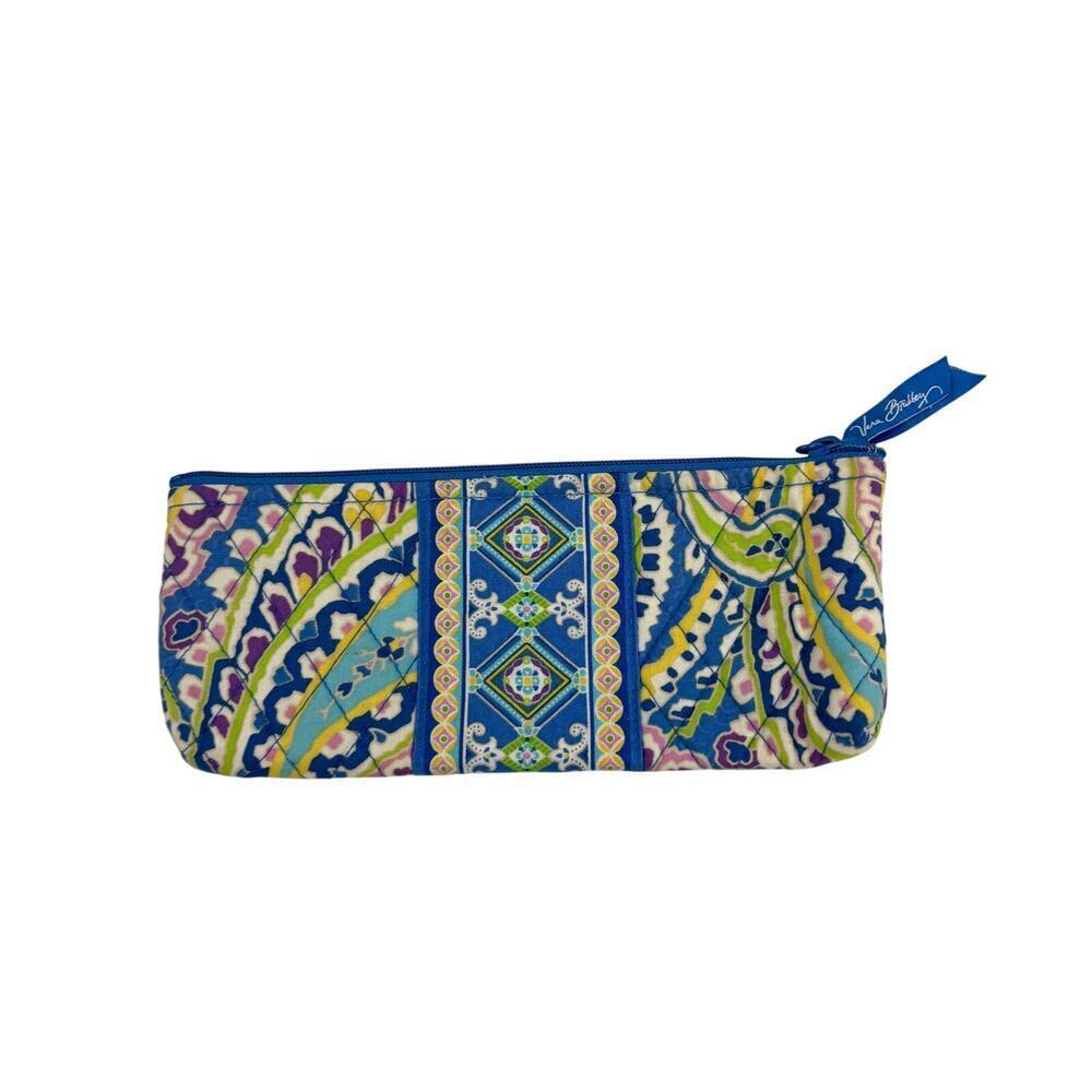 Vera Bradley Capri Blue Brush‎ Pencil Case Makeup Bag Retired Blue Floral